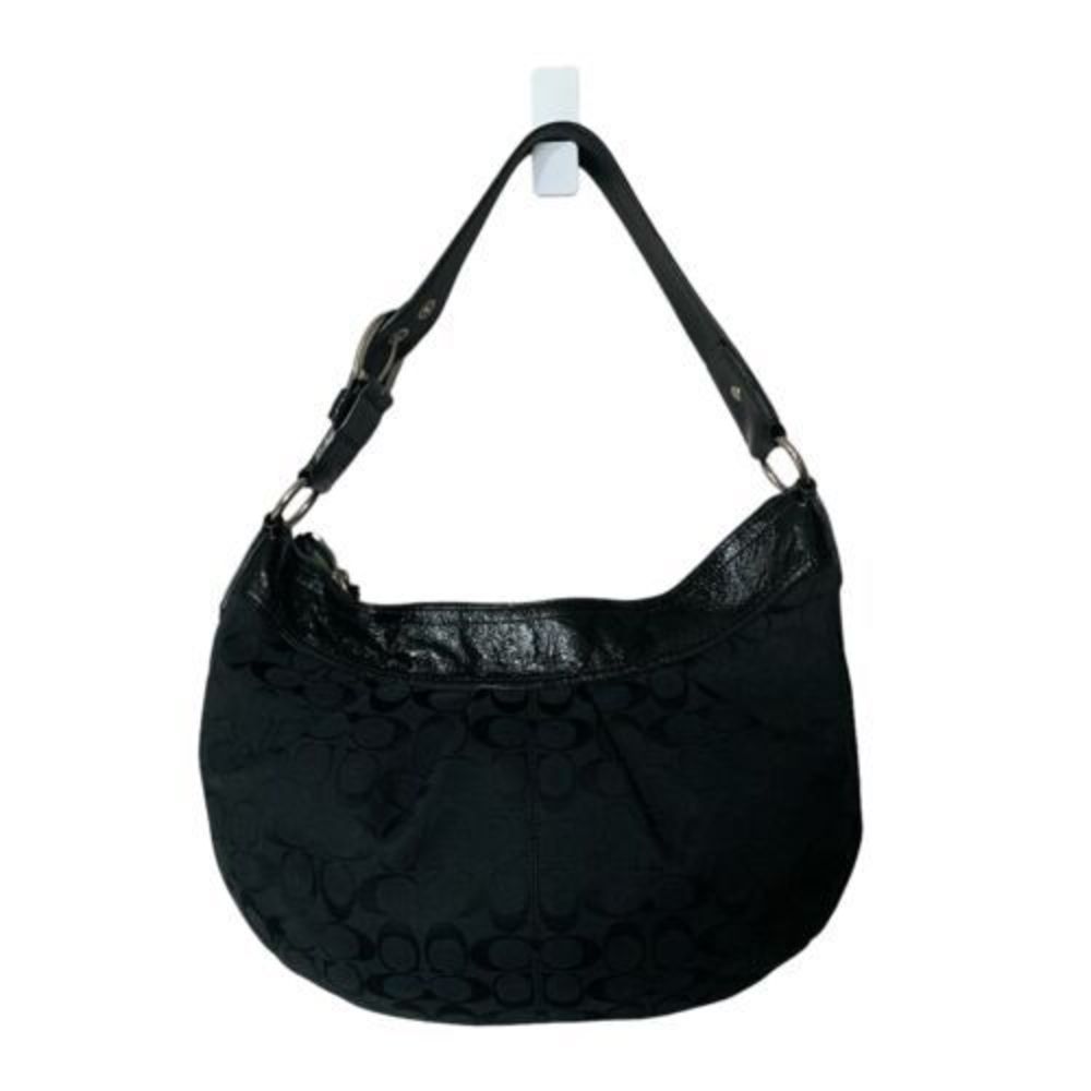 COACH Black Patent Leather Trim Signature Hobo Shoulder Bag EUC **No Hang Tag